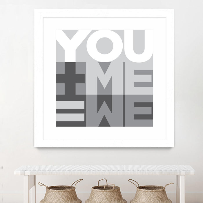Œuvre d’art murale encadrée blanche et mate « You Me We I » 36 x 36