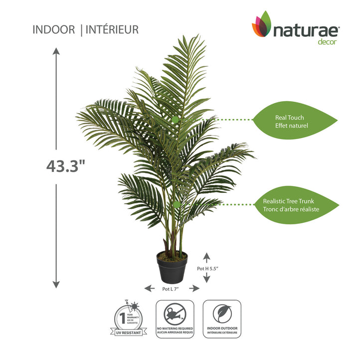 Palmier areca artificiel de 43 po en pot noir