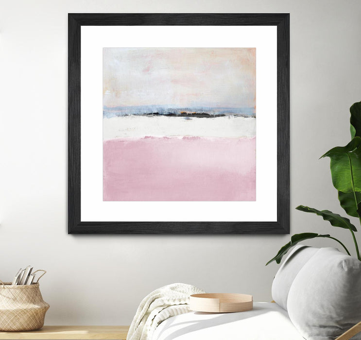 Œuvre d’art murale encadrée noire et mate « Pink Sea Abstract » 30 x 30