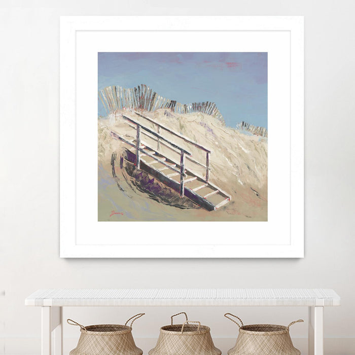 Œuvre d’art murale encadrée blanche et mate « Beach Access » 36 x 36