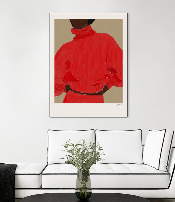 Œuvre d'art murale sur toile encadrée noire « Woman In Red » 24 x 32