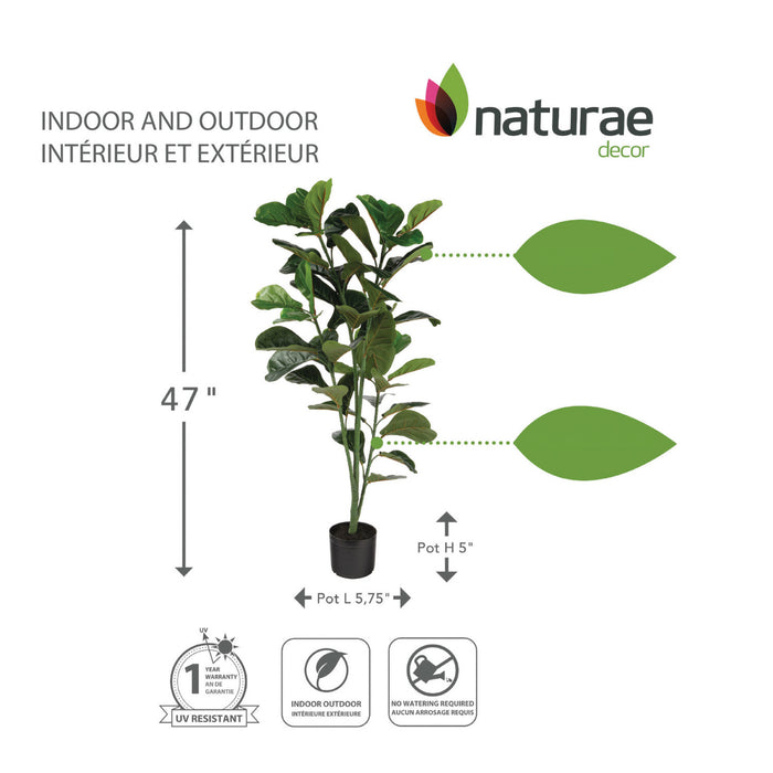 Ficus lyrata artificiel de 47 po pour l’intérieur et l’extérieur en pot noir