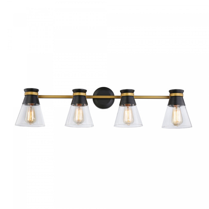 Éclairage au-dessus du meuble-lavabo Kanata noir et laiton brossé à 4 ampoules