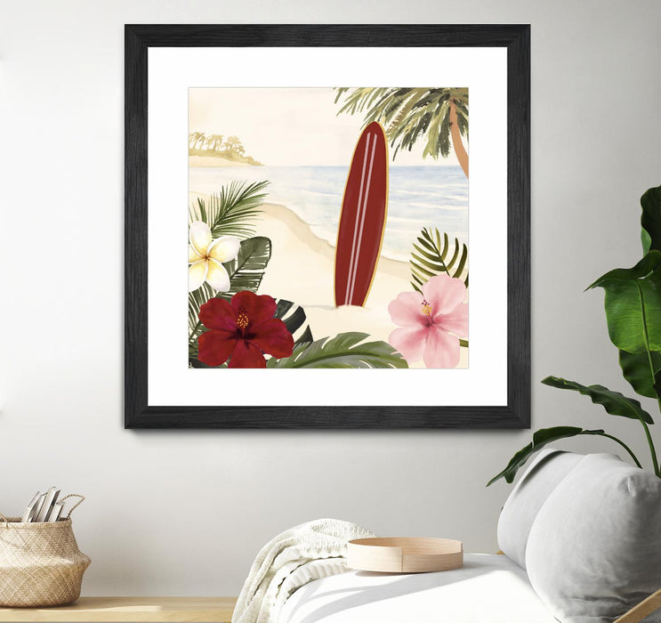 Œuvre d’art murale encadrée noire et mate « Aloha Ii » 36 x 36