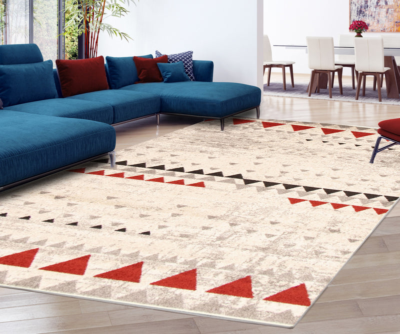Carpette Raja ivoire-rouge - 7 pi 10 pox 10 pi 2 po