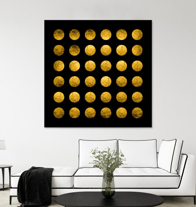 Œuvre d’art murale Giant Art « Golden Spots Black » 72 x 72