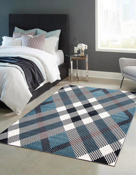 Carpette Kors bleue lavable à la machine - 3 pi 0 po x 5 pi 0 po
