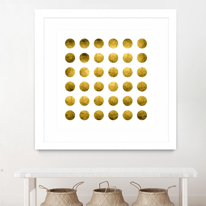 Œuvre d’art murale encadrée blanche et mate « Golden Spots White » 36 x 36