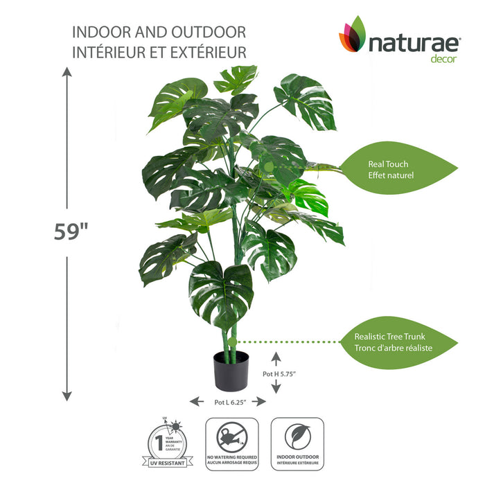 Monstera artificiel de 59 po pour l’intérieur et l’extérieur en pot noir