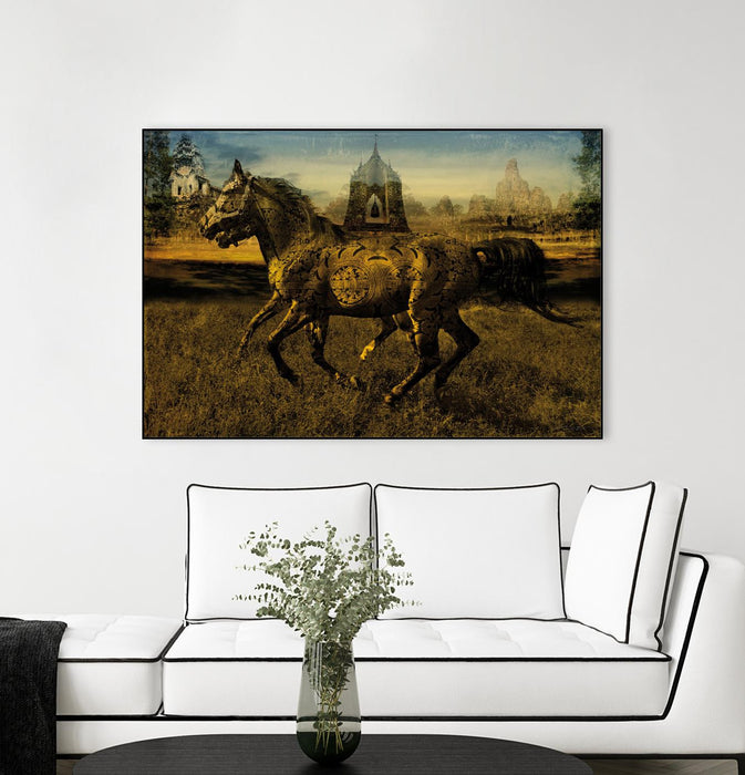 Œuvre d’art murale sur toile encadrée noire « 2 Horses » 36 x 24