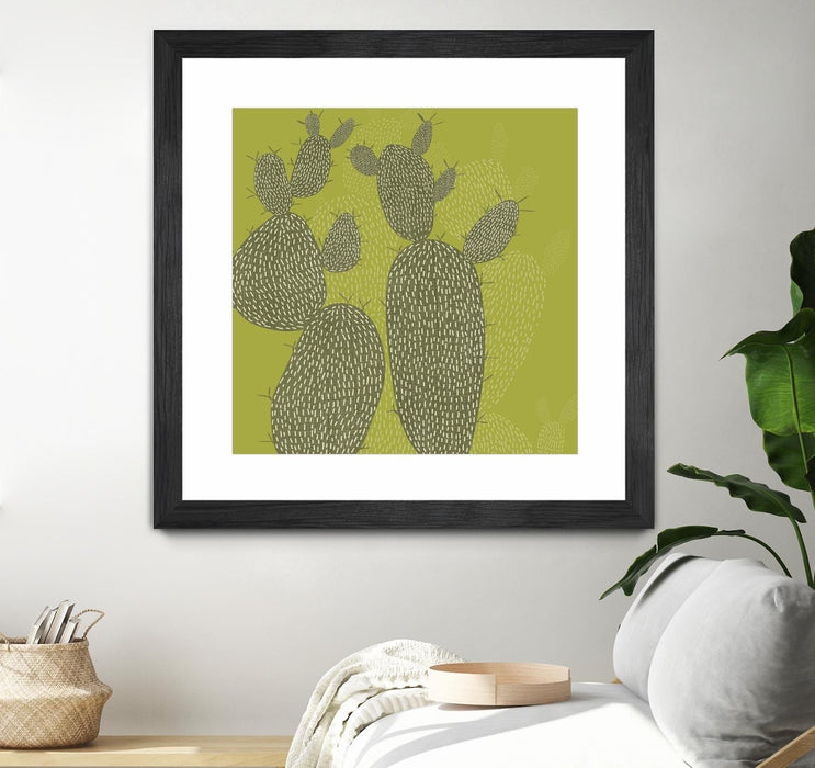 Œuvre d’art murale encadrée noire et mate « Opuntia I » 30 x 30