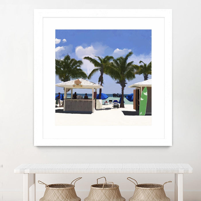 Œuvre d’art murale encadrée blanche et mate « Key West Cabana I » 36 x 36