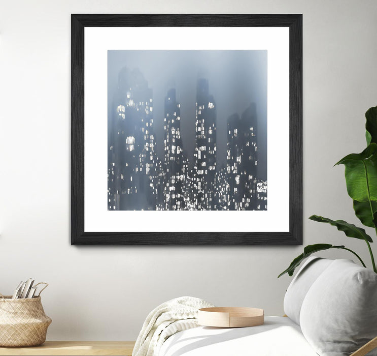Œuvre d’art murale encadrée noire et mate « Dark City » 36 x 36