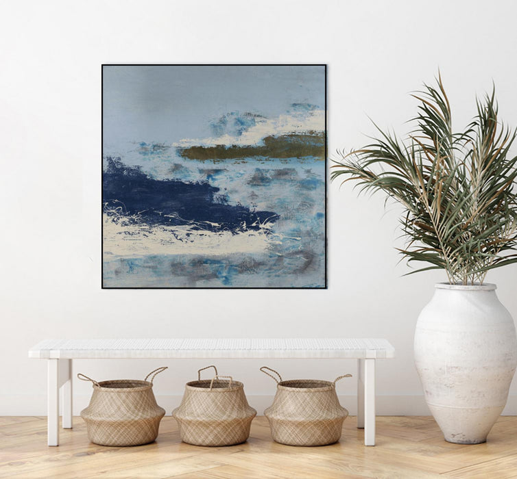 Œuvre d'art murale sur toile encadrée noire « Washing To Shore » 20 x 20