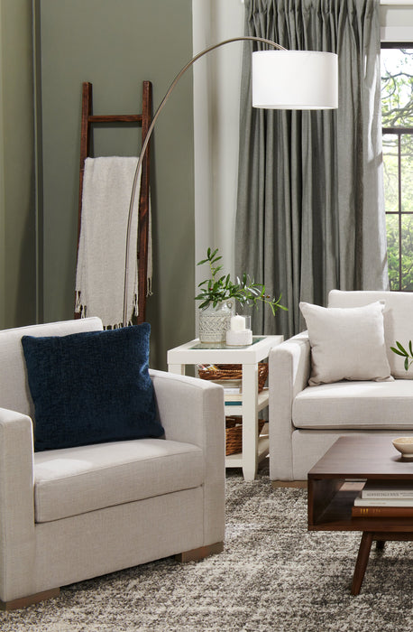 Lampe à pied arquée de 78 po acier brossé avec abat-jour en lin