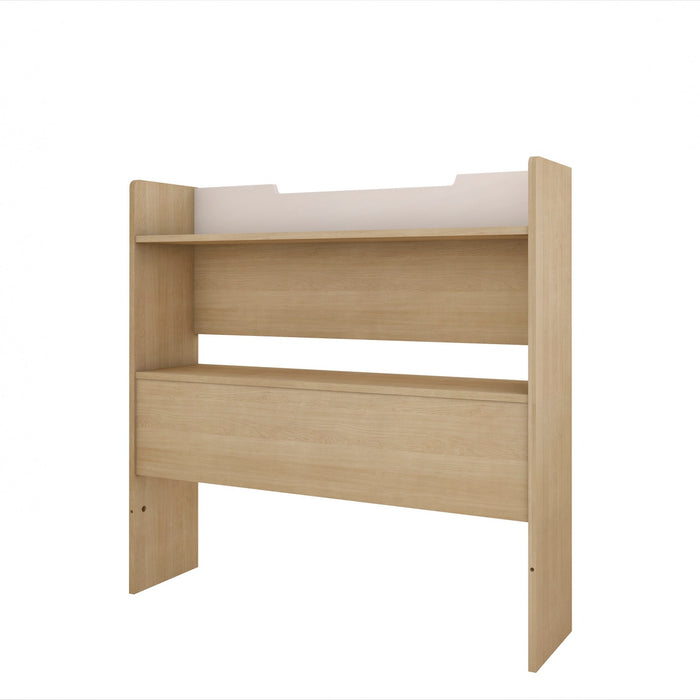 Tête de lit bibliothèque Nordika pour lit simple - blanche et érable naturel