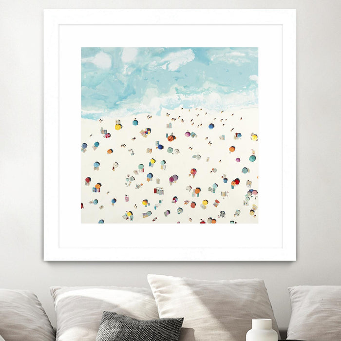 Œuvre d’art murale encadrée blanche et mate « Beach Days » 30 x 30