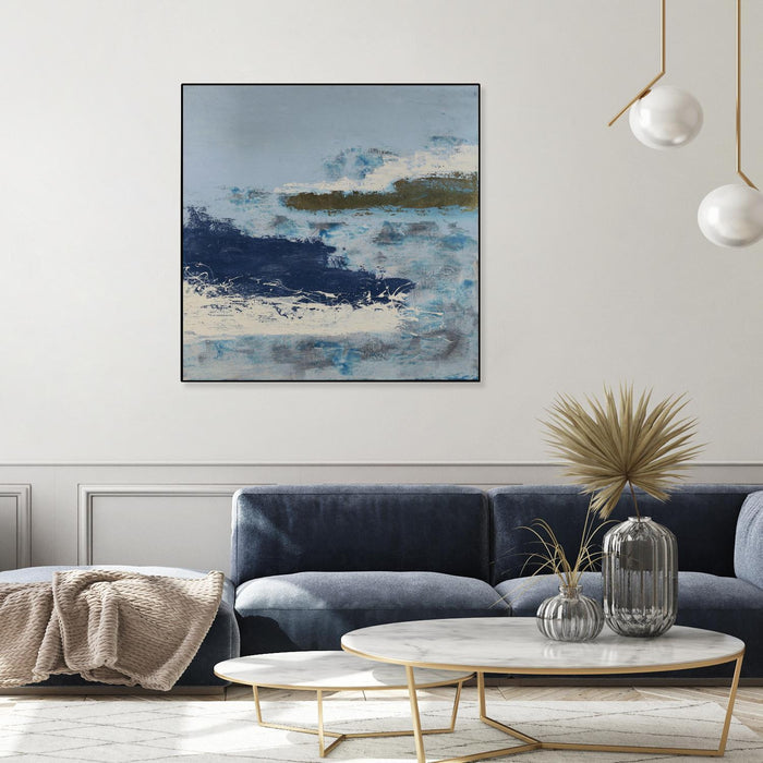 Œuvre d'art murale sur toile encadrée noire « Washing To Shore » 20 x 20