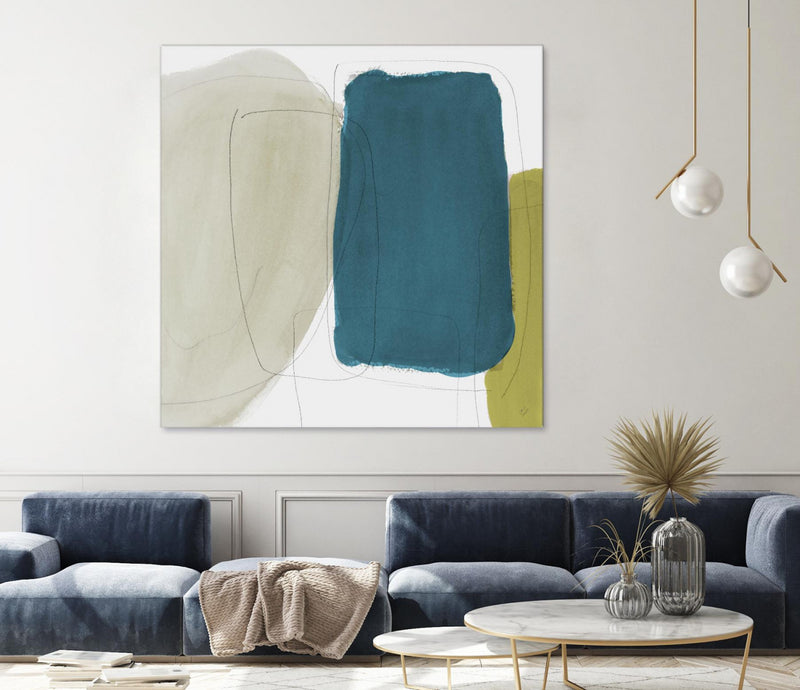 Œuvre d’art murale Giant Art « Beige And Navy Abstract » 54 x 54