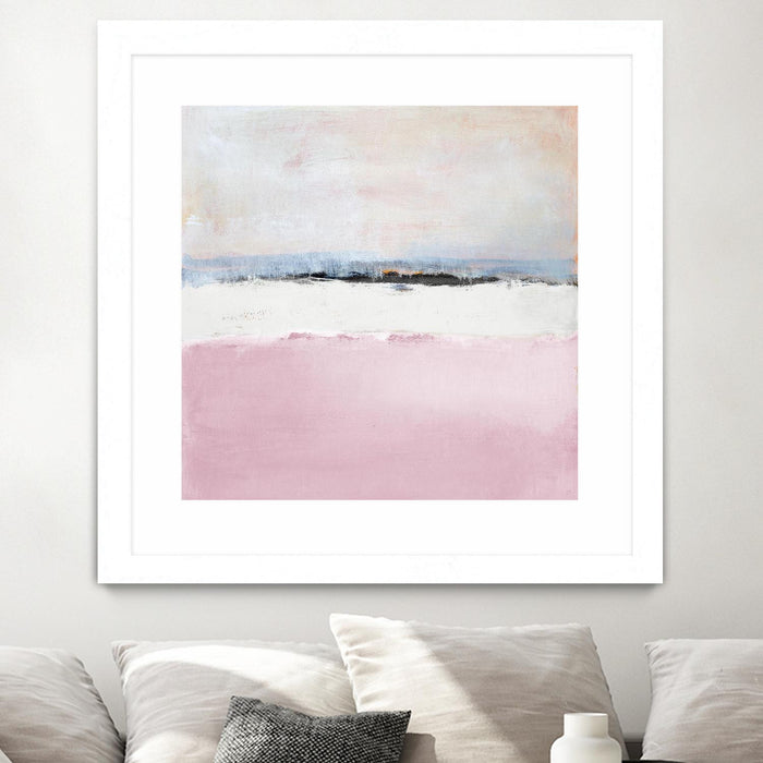Œuvre d’art murale encadrée blanche et mate « Pink Sea Abstract » 36 x 36