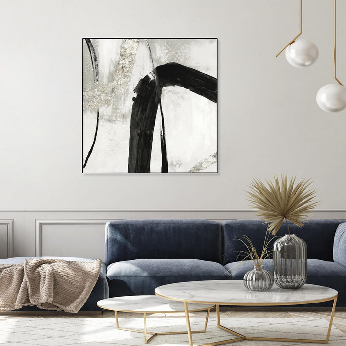Œuvre d'art murale sur toile encadrée noire « Black Ink Ii » 20 x 20