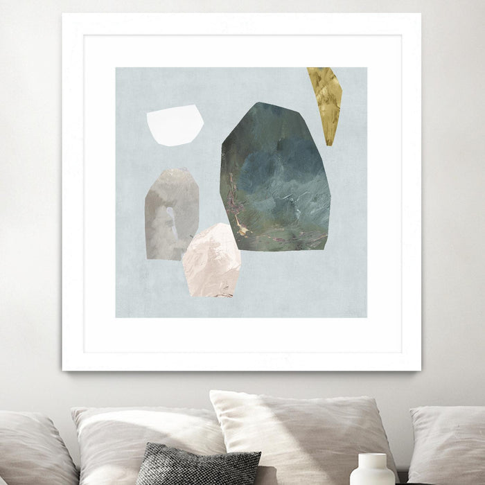 Œuvre d’art murale encadrée blanche et mate « Assembly I » 30 x 30
