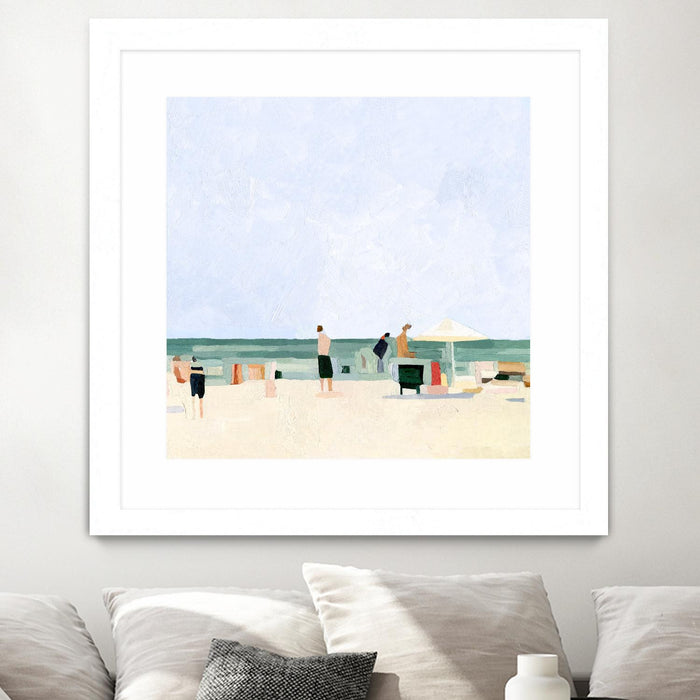 Œuvre d’art murale encadrée blanche et mate « Family Vacation I » 30 x 30