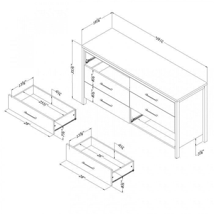 Munich Bureau 6 Tiroirs - Chêne vieilli et Noir mat