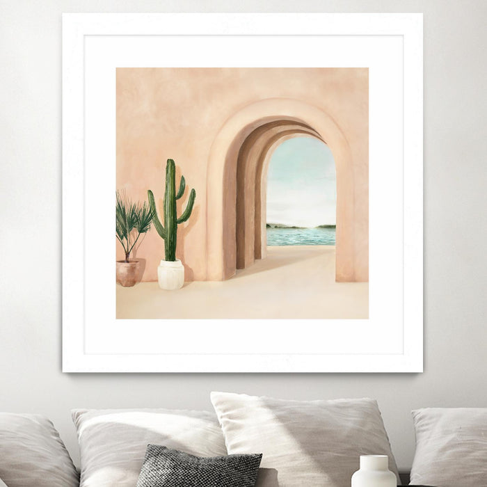 Œuvre d’art murale encadrée blanche et mate « Coastal Arch » 36 x 36