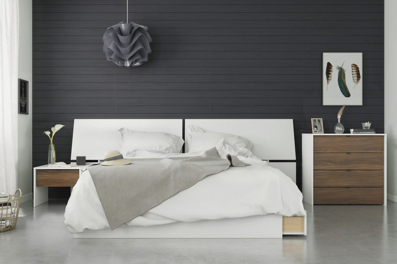 Table de nuit Nordika - blanc et noyer