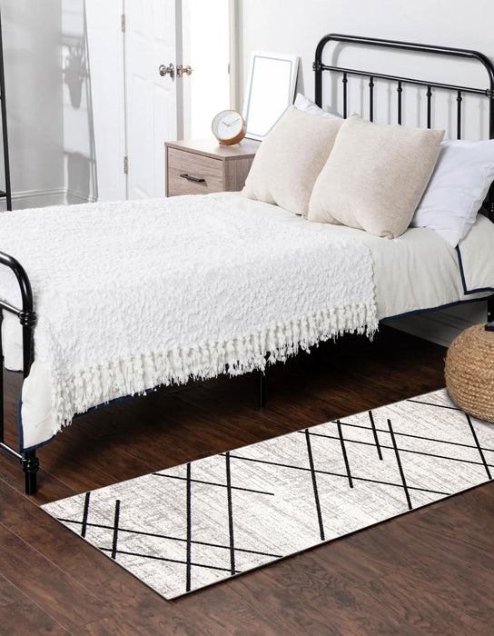 Carpette Damali ivoire et noire lavable à la machine - 2 pi 6 po x 8 pi 0 po