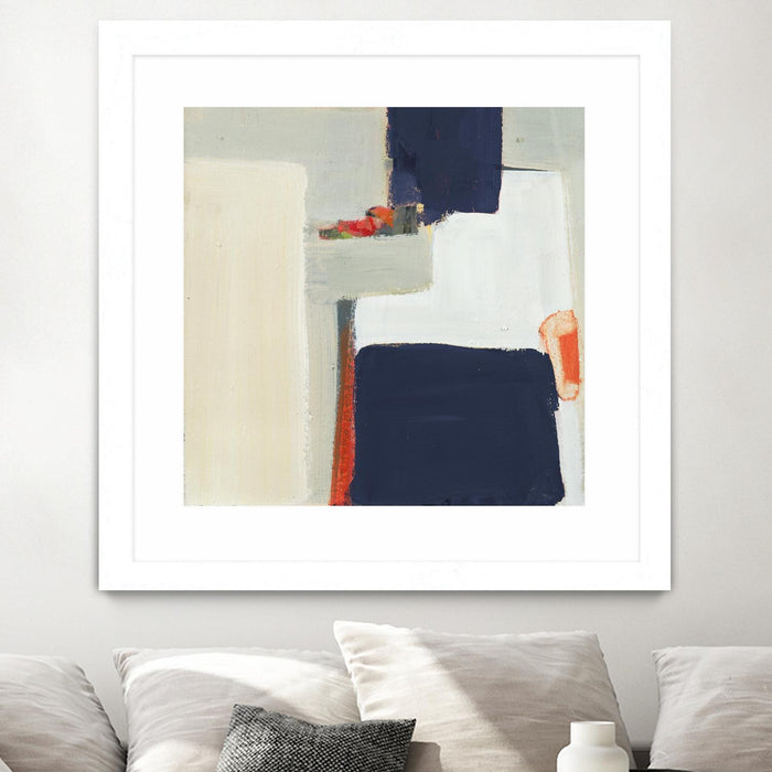 Œuvre d’art murale encadrée blanche et mate « Bay Bridge V1 » 30 x 30