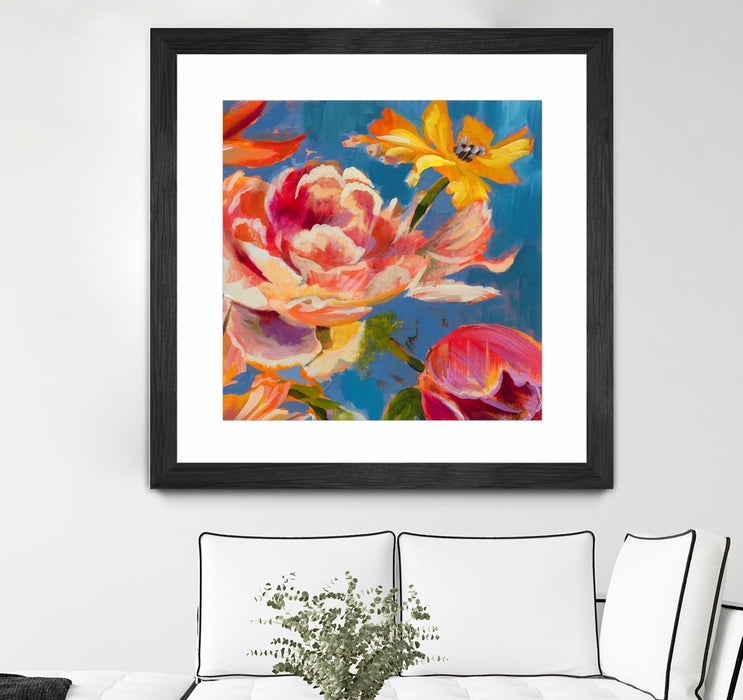 Œuvre d’art murale encadrée noire et mate « Spring Bouquet V31 » 30 x 30