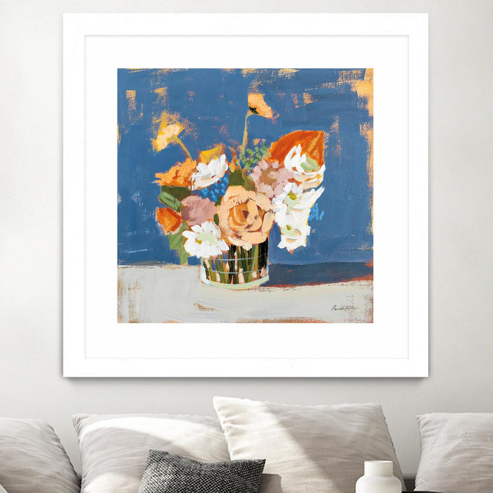 Œuvre d’art murale encadrée blanche et mate « Peach And White Bouquet » 30 x 30