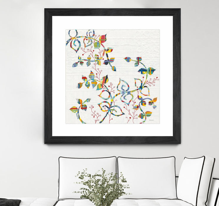 Œuvre d’art murale encadrée noire et mate « Rainbow Vines With Berries » 36 x 36