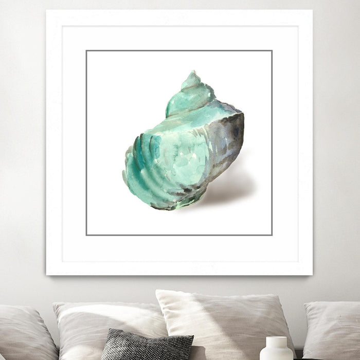 Œuvre d’art murale encadrée blanche et mate « Shell In Mint » 36 x 36