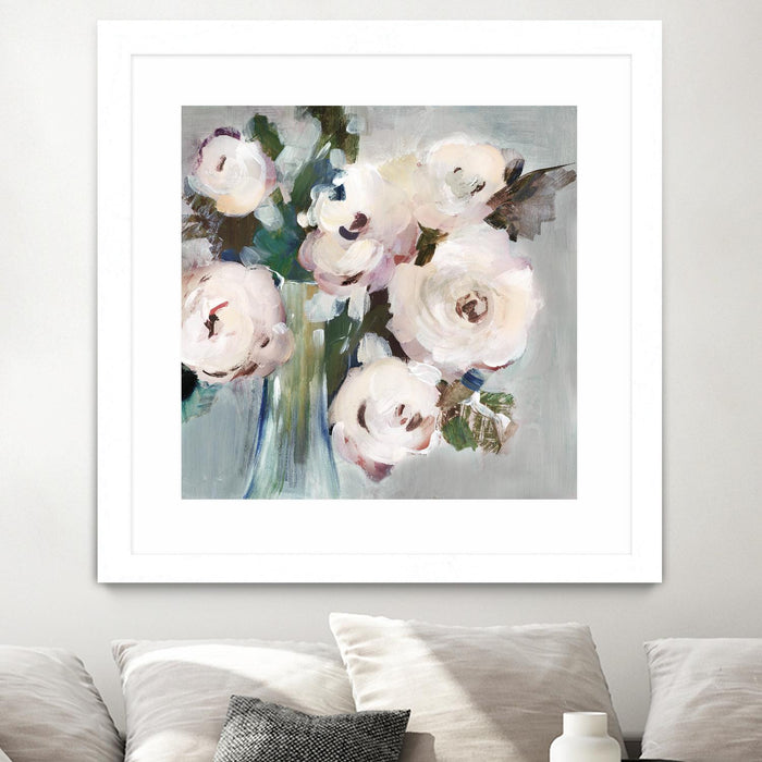 Œuvre d’art murale encadrée blanche et mate « Pale Pink Bouquet I » 30 x 30