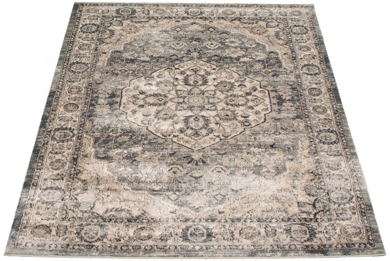 Carpette Octavian Tabriz bleu-ivoire - 6 pi 7 pox 9 pi 6 po