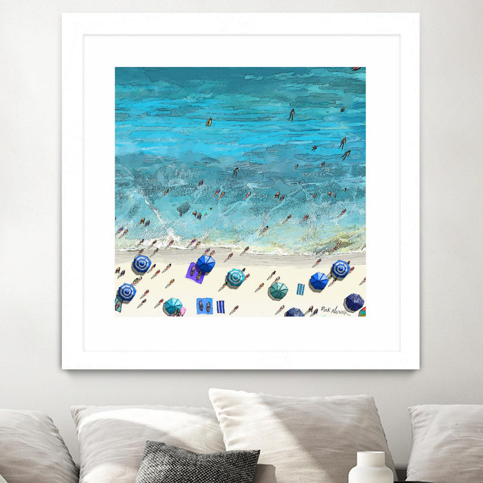 Œuvre d’art murale encadrée blanche et mate « Hot Summer Beach » 30 x 30
