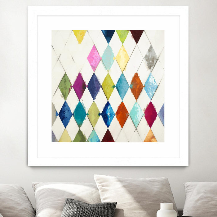 Œuvre d’art murale encadrée blanche et mate « Diamonds » 36 x 36