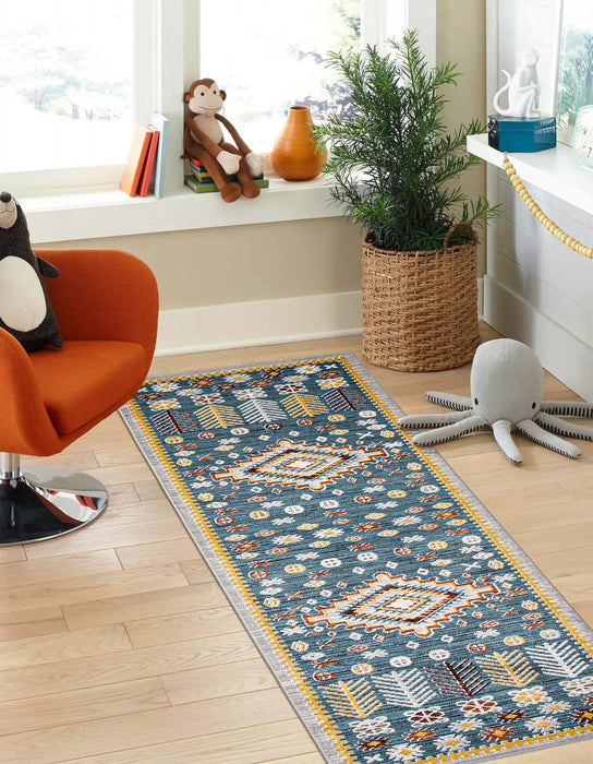 Carpette Gypsy bleue lavable à la machine - 2 pi 6 po x 8 pi 0 po