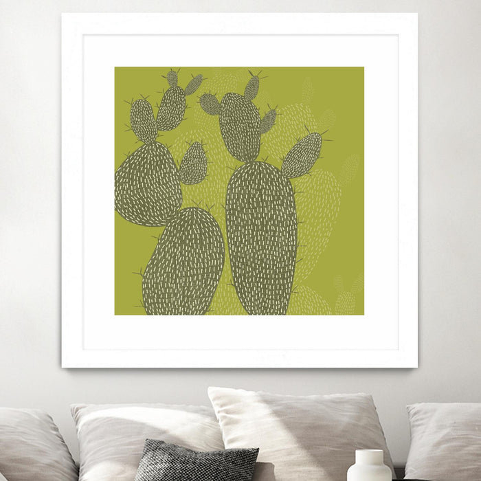 Œuvre d’art murale encadrée blanche et mate « Opuntia I » 36 x 36