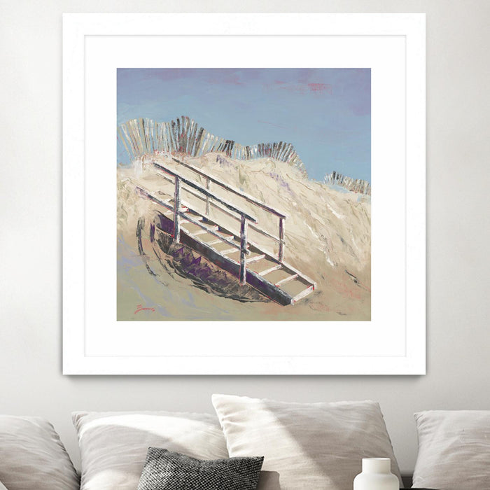 Œuvre d’art murale encadrée blanche et mate « Beach Access » 30 x 30