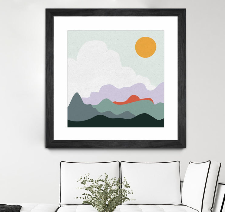 Œuvre d’art murale encadrée noire et mate « Mountainous I » 36 x 36
