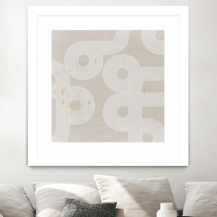 Œuvre d’art murale encadrée blanche et mate « Fluxus I » 36 x 36
