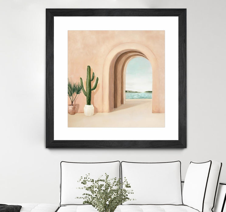Œuvre d’art murale encadrée noire et mate « Coastal Arch » 36 x 36