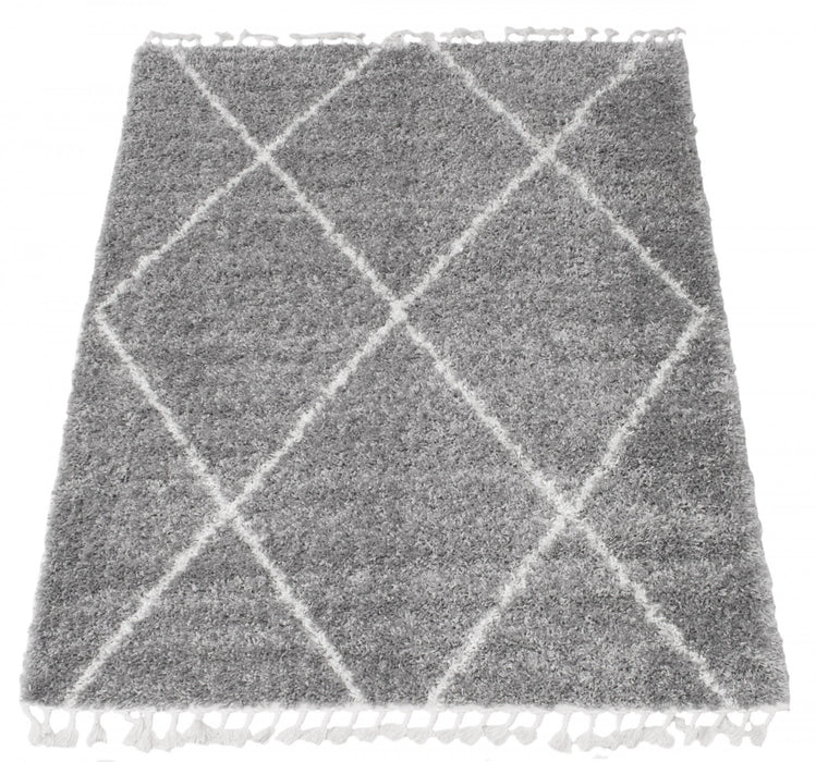 Carpette à poil long Helma Losange gris clair 6 pi 7 po x 9 pi 6 po