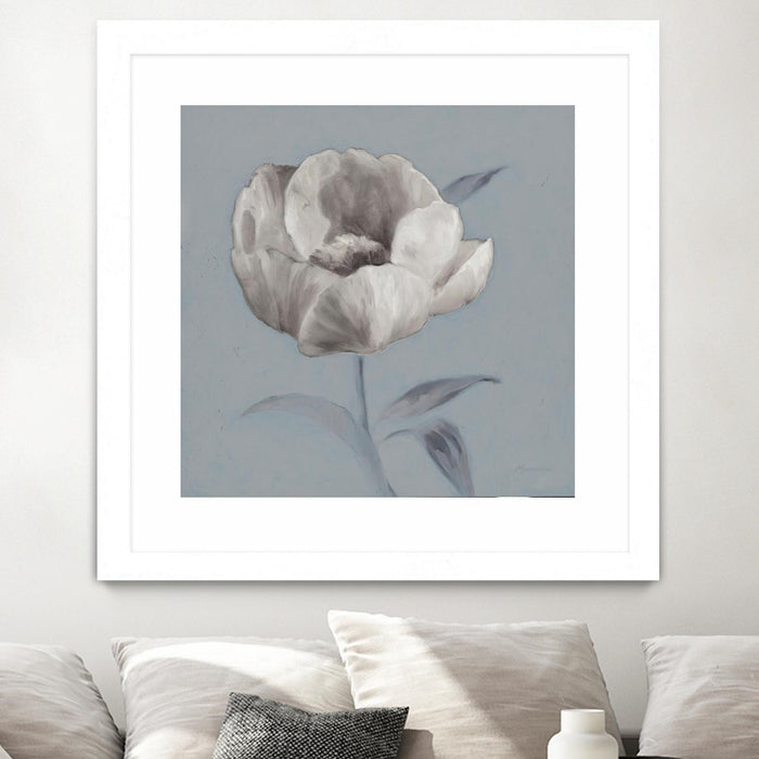 Œuvre d’art murale encadrée blanche et mate « Floral Symposium I » 30 x 30