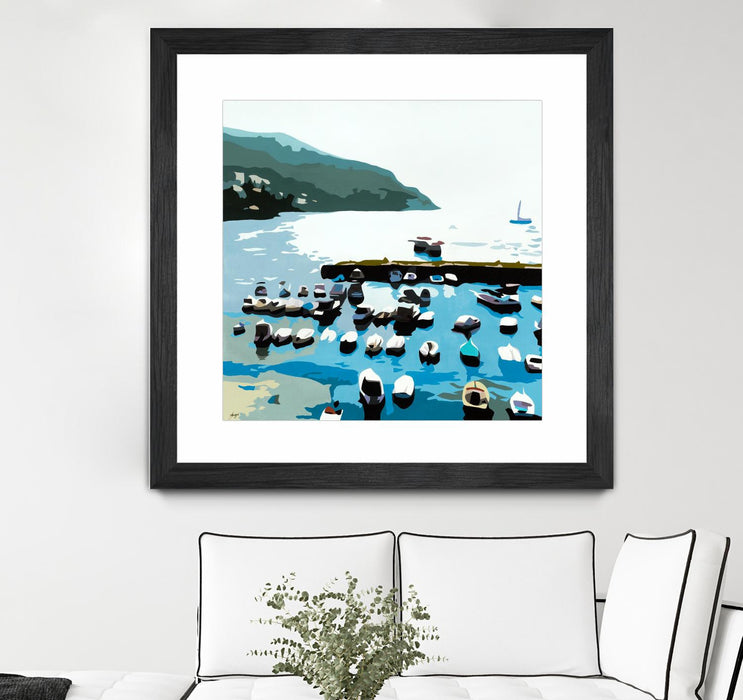 Œuvre d’art murale encadrée noire et mate « Boats » 36 x 36