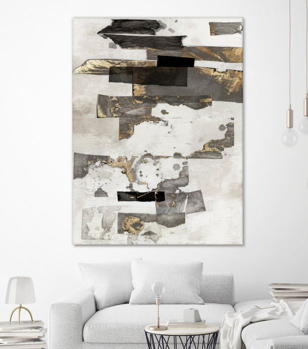 Œuvre d’art murale Giant Art « Gold And Black Ink I » 72 x 54